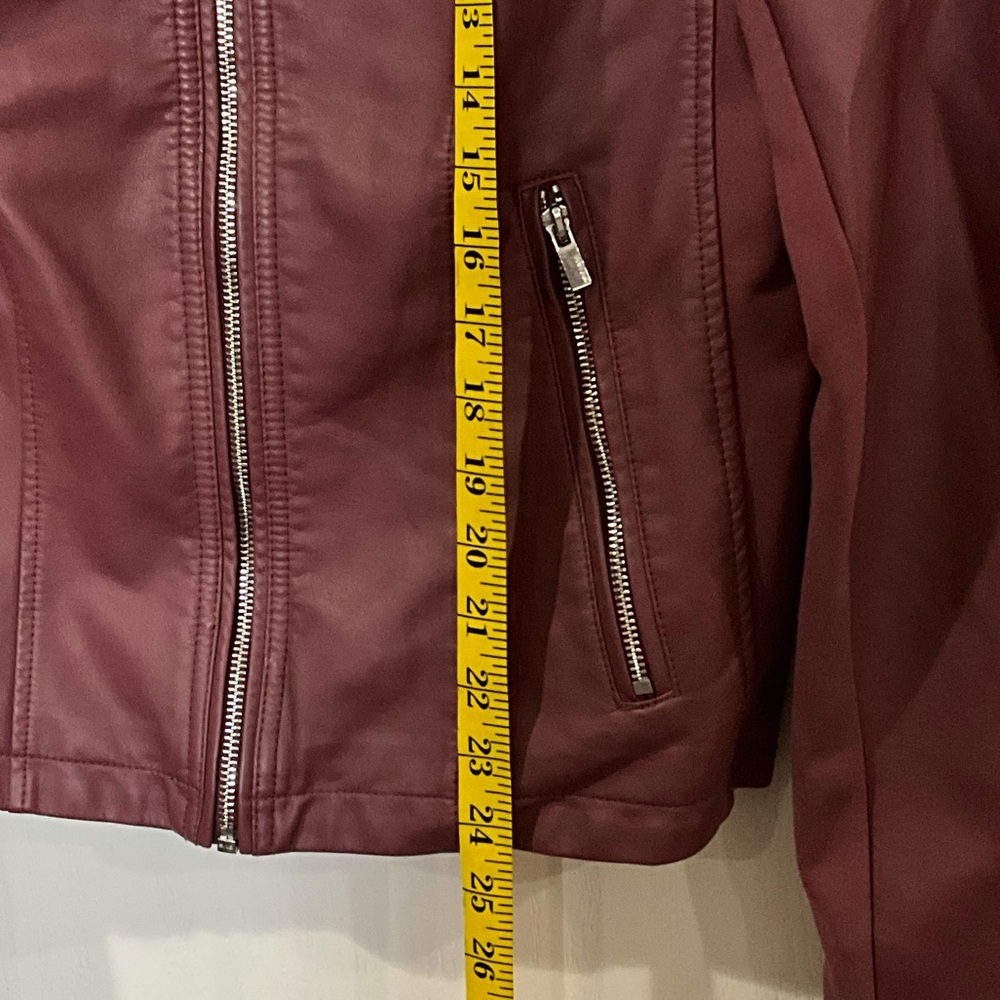 Express Women's Burgundy Faux Leather Jacket - Picture 3 of 7